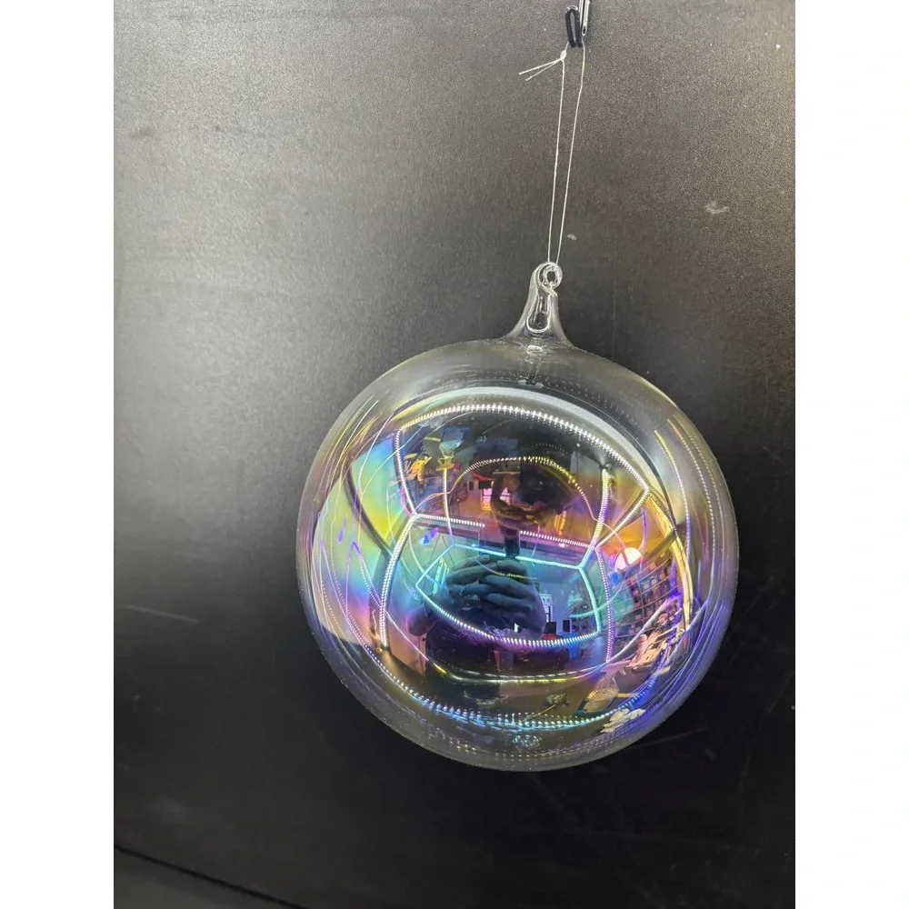 Iridescent Glass Ball Ornament Rainbow Oil Slick Hanging Sphere G8591 4.5 Inch